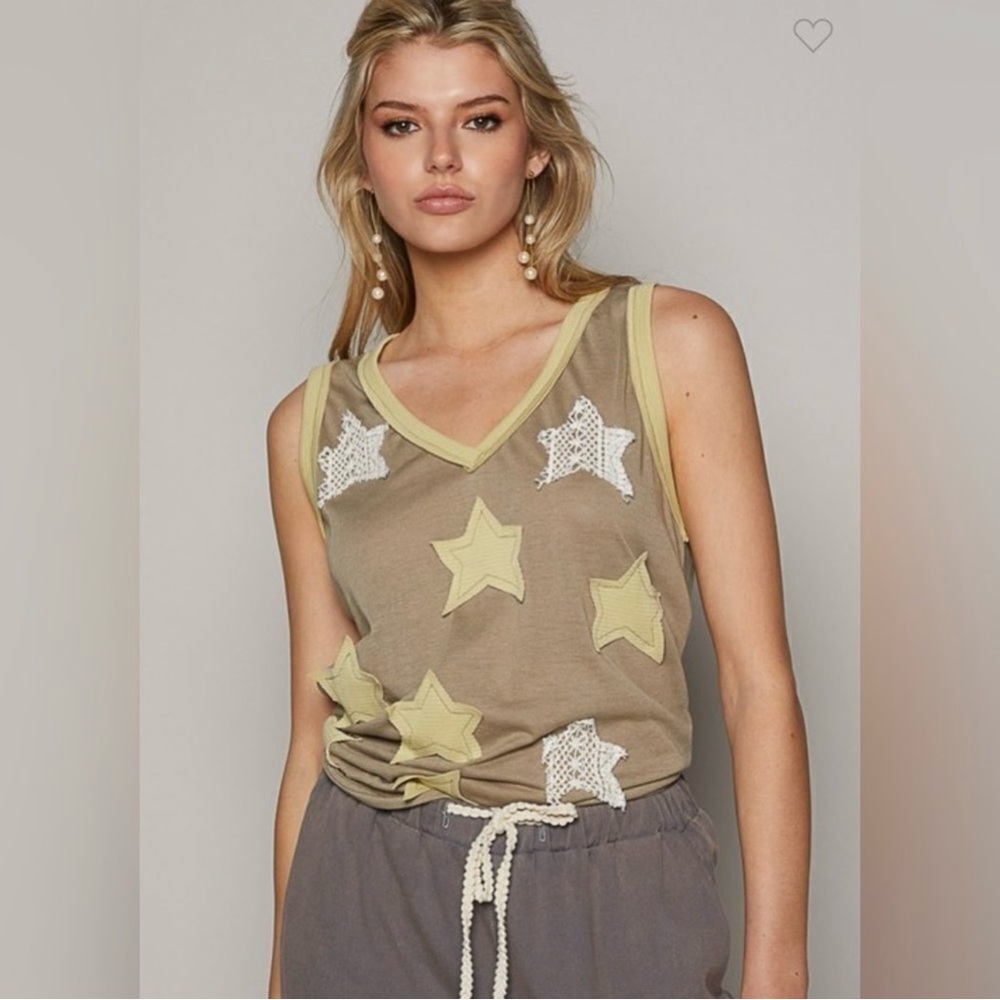 NEW - POL Star Patterned Patchwork Tank Top